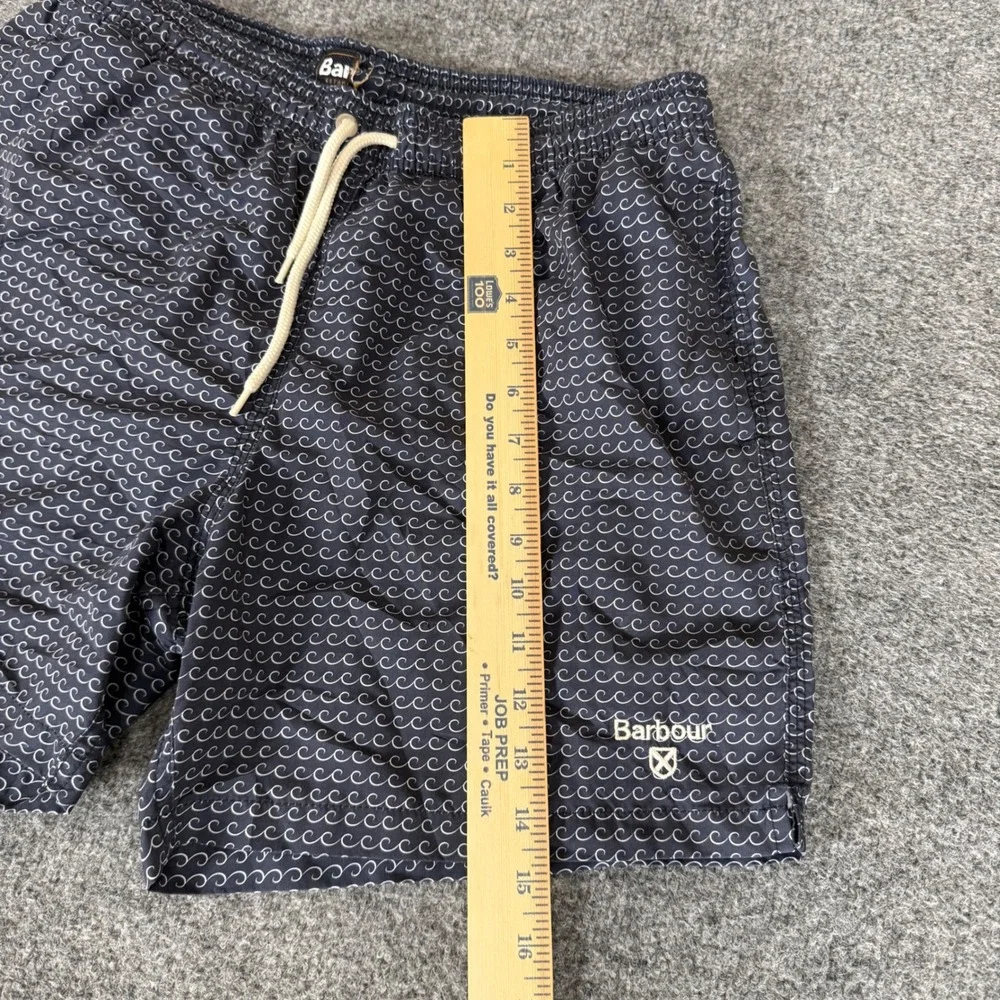 Barbour Mens Small Navy Blue Wave Print Swim Trunks Shorts Mesh Lined Beach